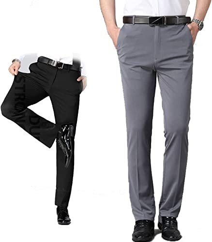 Pantalon droit en soie de glace pour homme gris taille 31W fluide et extensible