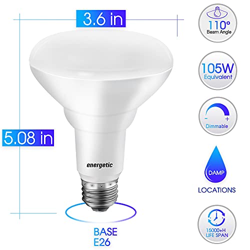 LED Recessed Light Bulbs BR30, 105W Equivalent, 1500LM, Dimmable, Daylight 5000K, Indoor Flood Lights for Recessed Cans, UL Listed, 6 Pack - Thumbnail 2