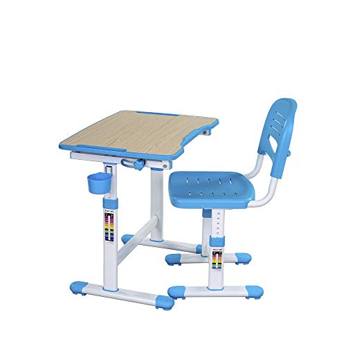 Preisvergleich Produktbild FD FUN DESK Piccolino II Blue Schülerschreibtisch höhenverstellbar, Kinderschreibtisch neigungsverstellbar, Schreibtisch mit Stuhl, Blau, 664x474x540-760 mm