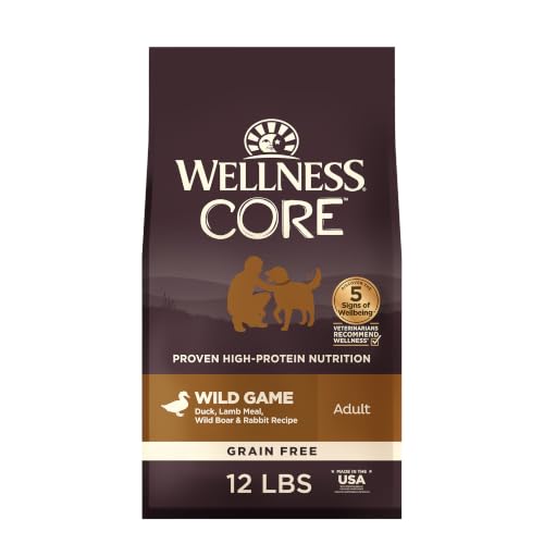Wellness CORE Dry Dog Food, Grain-Free, High Protein, Natural, Wild Game Duck, Lamb, Wild Boar, & Rabbit Recipe, (12-Pound Bag)