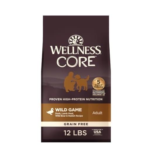 Wellness CORE Dry Dog Food, Grain-Free, High Protein, Natural, Wild Game Duck, Lamb, Wild Boar, & Rabbit Recipe, (12-Pound Bag)