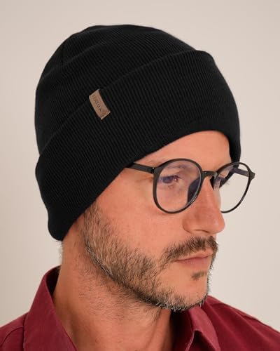 FURTALK Unisex Cuffed Beanie Thick Double Knit Winter Skull Cap Black — view 3