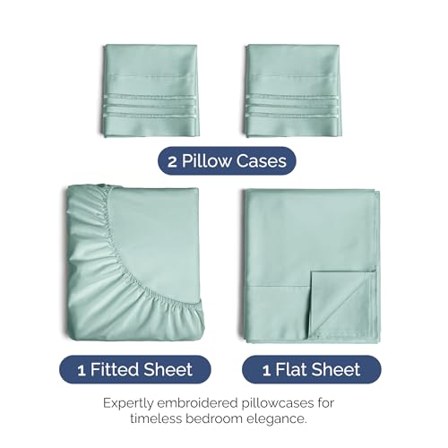 Image of Queen Size 4 Piece Sheet Set - Ultra Soft & Cooling Bed Sheets - Light Teal | Fits 8 Inch to 16 inch Mattress, Wrinkle Free & Fade Resistant with Deep Pockets, Breathable, Comfy Hotel Luxury Bedding