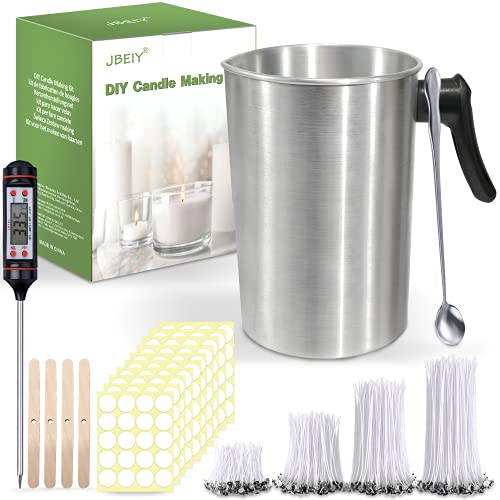 JBEIY 3L Candle Wax Melting Pot, with Candle Thermometer, Large Capacity Candle Making Pouring Pot, 200 Wicks and Stickers, Wax Spoon, Great for All Wax Candles Making-4 Pounds