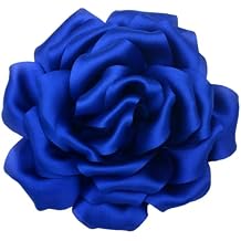 Huralona 6pcs Satin Ribbon Flowers 4.3"/11cm for Crafts Bow Wedding Dec Vintage Fabric Flower Artificial Roses for HeadpieceRoyal Blue