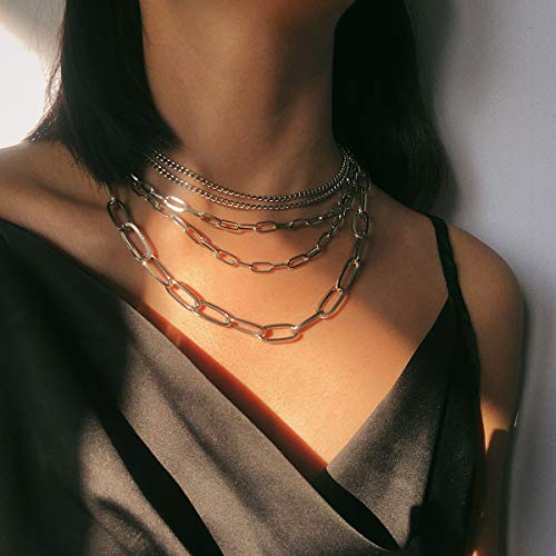 Layered Chain Necklaces for women 18 Inch Gold Plated Paperclip Chain Silver Tone Choker Necklace Rope Ball Chains Punk Jewelry4