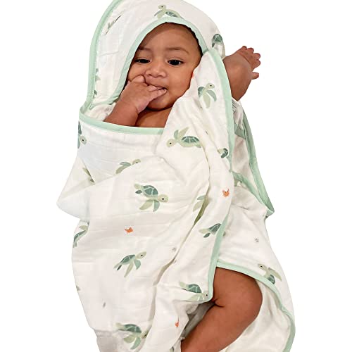 Image of Bamboo Viscose Baby Hooded Towel & Washcloth Set for Babies and Toddlers, Turtle, Soft & Absorbent