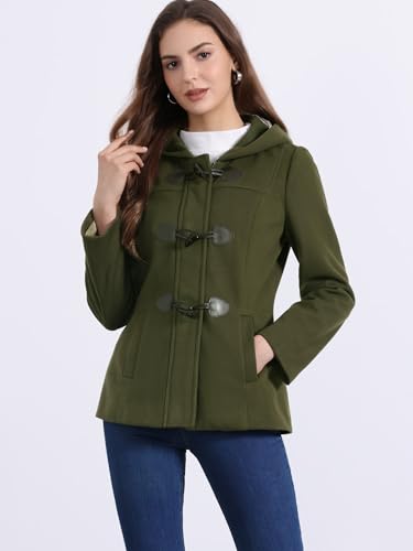 Allegra K Women's Casual Winter Outwear Hooded Button Peacoat Toggle Duffle Coat3