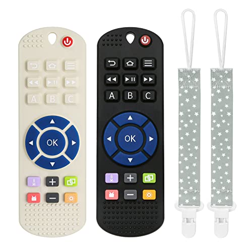 Badespielzeug für ab 3 Monate Baby Silikon Ferngesteuertes Beißspielzeug Zahnungshilfe Spielzeug für Babys Fernbedienung Beißringe aus Silikon mit Beruhigt Babys Wundes Zahnfleisch New Black & White