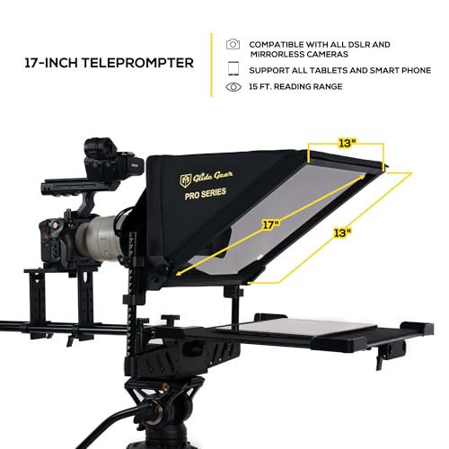 Image of Glide Gear TMP 1000 Teleprompter - All Camera & Smartphones, Tablets - 17 inch Glass, Tray, Hard Case, No Assembly