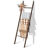 Delywh Acacia Wood Blanket Ladder, Rustic Towel Quilt Throw Clothes Blanket Ladders for The Living Room, Bedroom, Nursery Stand Holder, Wooden Decorative Ladder for Blankets Rack Farmhouse Home Decor