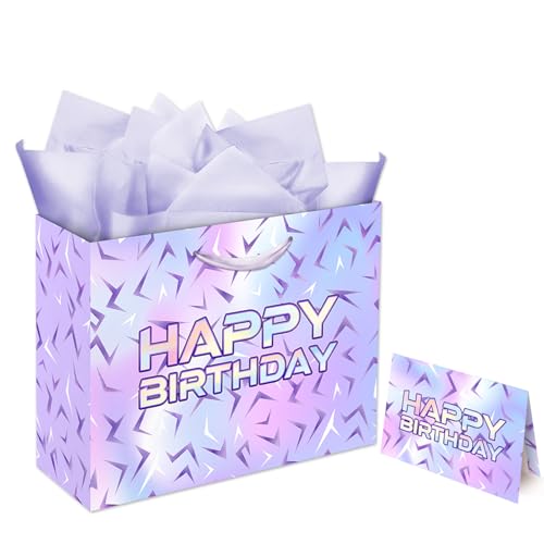13 Large Purple Kpop Birthday Party Supplies Gift Bag Set with Greeting Card and Tissue Papers Kpop Party Birthday Gift Bags for Boys Girls Movie Theme Party Birthday Celebration.