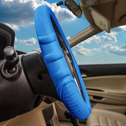 Image of FH Group Universal Fit Silicone with Grip and Pattern Massaging Grip Steering Wheel Cover fits most Cars, SUVs, Trucks, and Vans Dark Blue
