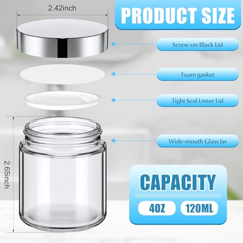 Image of Norme 48 Pcs 4 oz Glass Jars with Lids Cosmetic Jars, Silver, Clear