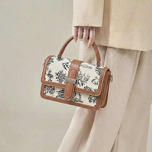 Image of EXOTIC Rosetta Structured Sling Bag for Women | Printed Panel Handbag with Top Handle & Detachable Crossbody Strap | Multi-Compartment Satchel Purse