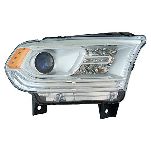 Image of TRQ Passenger Side Headlight Assembly Halogen Chrome Bezel Compatible with 2014-2017 Dodge Durango With LED Daytime Running Lights CH2503256