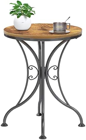 Round End Table Wood Round Side Table for Small Spaces,Vintage Outdoor Farmhouse End Table For Living Room, Balcony, Countyard, Sofa, Bedroom, Industrial Narrow Coffee Table in Black and Brown