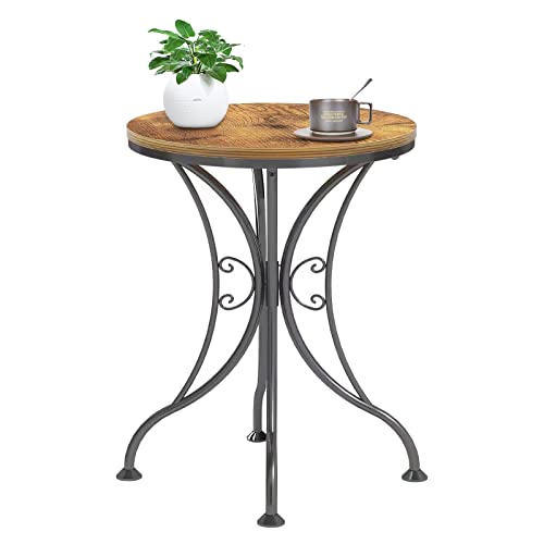 Round End Table Wood Round Side Table for Small Spaces,Vintage