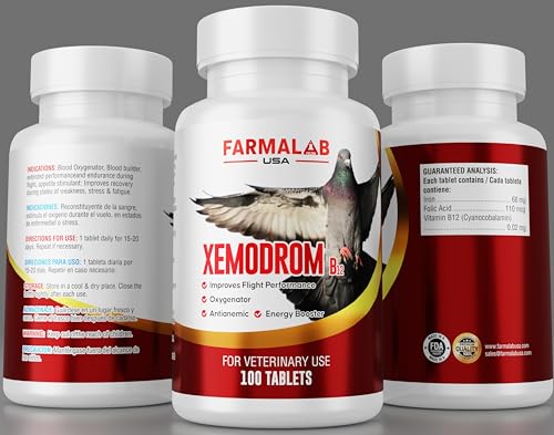 Xemodrom B-12 Supplement for Pigeons, 100 Tablets, Improves Flight Performance, Oxygenator, Antianemic, Energy Booster para Palomas Farmalab