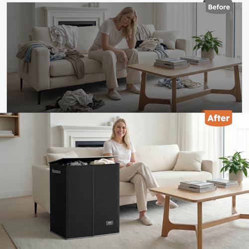 Miniatura 5 de Soledi Cesto Ropa Sucia Con Tapa - 145l Cubo Ropa Sucia De Gran Tamaño Con Bolsa Ropa Sucia - Cesta Ropa Plegable - Adecuada Para Baño Dormitorio Dormitorio Sala De Estar- Laundry Basket, Negro