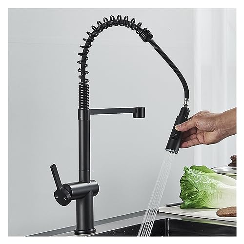 Grifo de cocina extraíble negro mate, mezclador monomando de latón con muelle 2