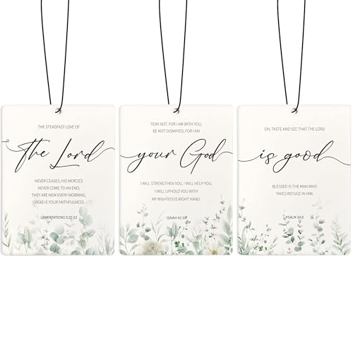 Image of Green Eucalyptus Christian Car Air Freshener, Botanical Bible Verses Air Freshener Hanging 3 Pcs for Cars Closet Drawer or Books, Religious Christian God Car Accessories Mirror Decor for Women