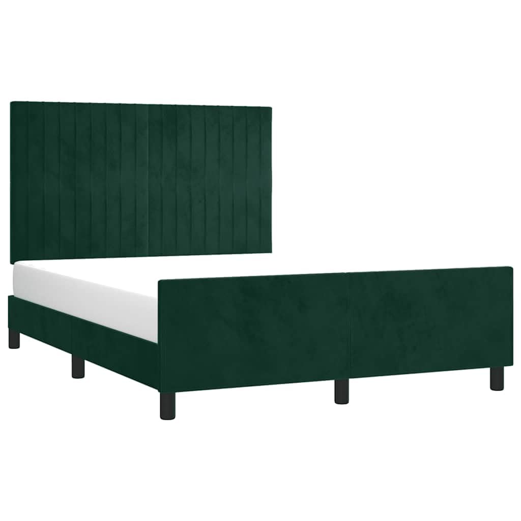 aksamitna rama z regulowanym zagłówkiem zielony 140x190 cm | Rama łóżka aksamitna ciemnozielona 140x190 cm z regulowanym zagłówkiem bez materaca