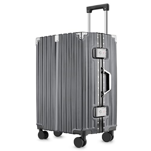 Zipperless Luggage | 24 Inch Checked suitcase | PC + Aluminum Frame | TSA Lock, Scratch-Proof Hardshell & Silent Wheels | Lightweight Carry-On for Business Travel (Gray)