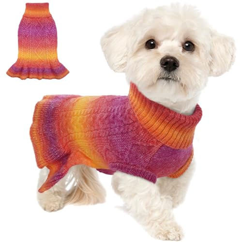 Lelepet-M-Dog-Sweater-Medium-Dog-Sweaters-for-Girl-Christmas-Dog-Sweaters-for-Medium-Dogs-Turtleneck-Dog-Knitwear-Cable-Knit-Female-Dog-Costume-Dress-Fall-Pet-Sweater-Pug-Boston-Terrier-M-Orange