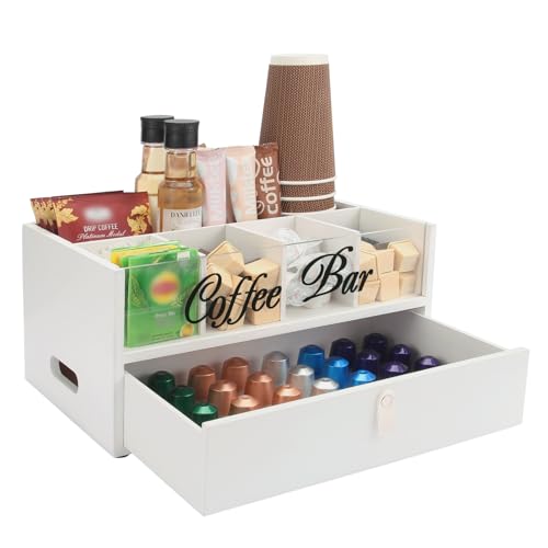 Intarsio 2-Tier Coffee Bar Organizer with Clear Acrylic Top, Built-in
