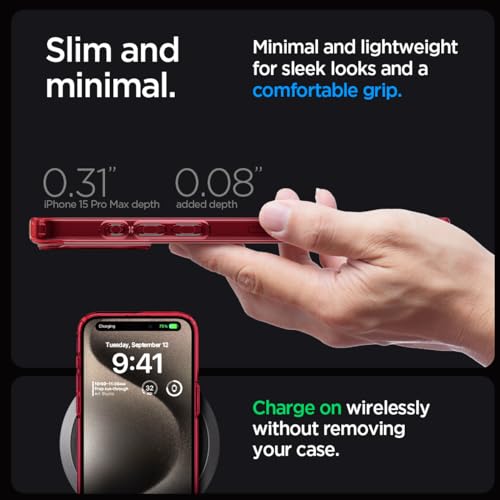 Image of Spigen Ultra Hybrid Back Cover Case for iPhone 15 Pro Max, Durable Hybrid Structure, Air Cushion Technology - PC+TPU | Deep Red