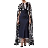 Womens Sheer Chiffon Cape Elegant Shawl for Evening Dresses, Poncho Top Capelet Cover Up for Wedding Guest Formal Party Polka Dot Black