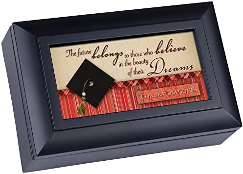 Cottage Garden Believe in The Beauty of Your Dreams Matte Black Petite Jewelry Music Box Plays Wonderful World