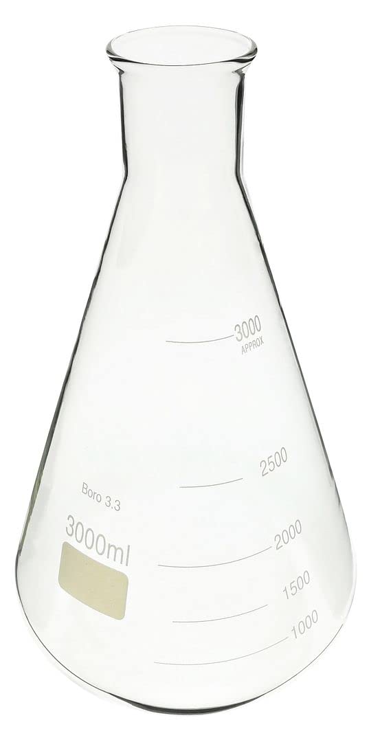 Matraz Erlenmeyer de vidrio de borosilicato premium - Matraz cónico de boca ancha (50 ml-5000 ml) for uso doméstico y de laboratorio(3000ml)