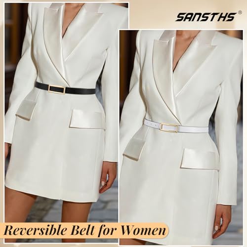 SANSTHS Skinny Reversible Belts for Women, Two-in-one Women Thin Belt for Dresses Jeans Pants with Gold Buckle