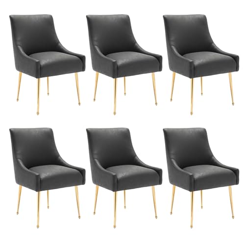 Dining Chairs Set of 6, Faux Leather Upholstered Chairs with Metal Legs