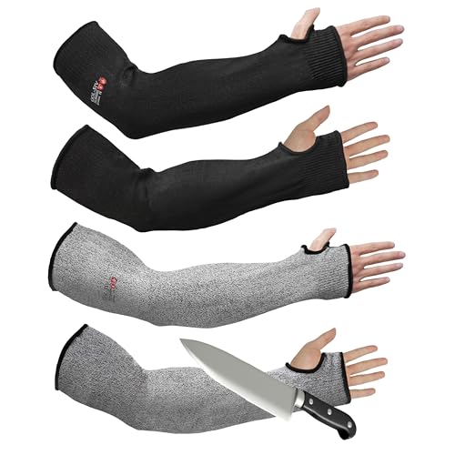 GOL-SIV Arm Protectors For Thin Skin And Bruising Cut Resistant Sleeves For Men Women A5 Level Farmer Sleeve For Gardening (Black & Grey 17.7 In - 2pairs)