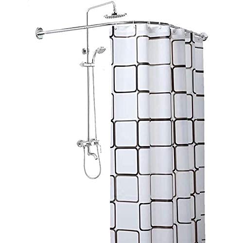 Générique Tringle à Rideau de Douche Extensible sans perçage, télescopique et incurvée, réglable en Forme de L, 100% antirouille, pour Coin de Salle de Bain (Taille : B)