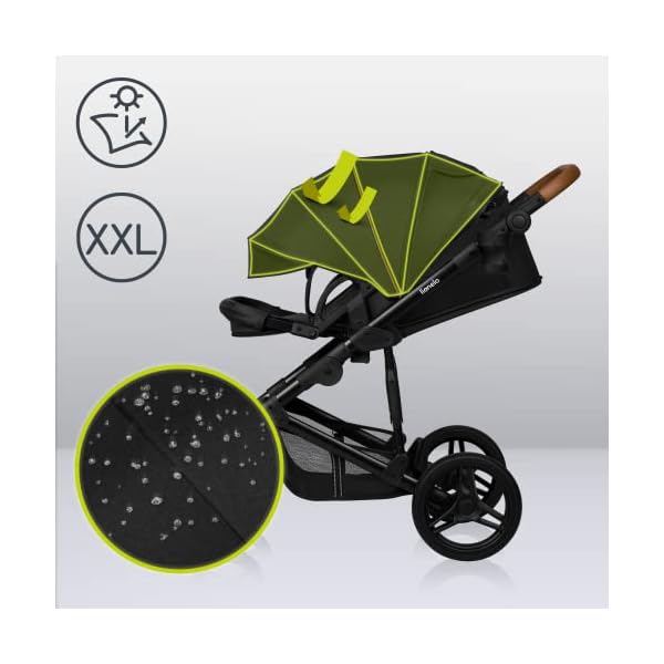 LIONELO Mari Tour 3-in-1 Kinderwagen bis 22kg Kombikinderwagen Tragewanne Kinderautositz verstellbare Rückenlehne 5-Punkt-Gurt geländegängige 360° Räder Dämpfung Verdeck XXL Buggy – Bild 7