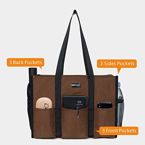 TOPDesign Utility Water Resistant Tote Bag with 13 Exterior & Interior Pockets, Top Zipper Closure & Thick Bottom Support, for Working Women, Teachers, Nurses, Accountants (Brown) by TOPDesign - Image 3