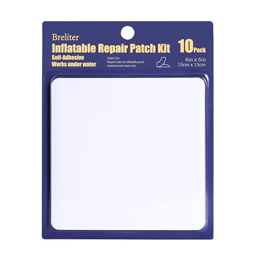 Breliter Inflatable Patch Repair Kit - Waterproof TPU Pool Repair Tape, Heavy Duty Repair Patch for Air Mattress, Bounce House, Inflatable Toys, Tent, Swimming Ring - 10 Packs of 6in x 6in, Square