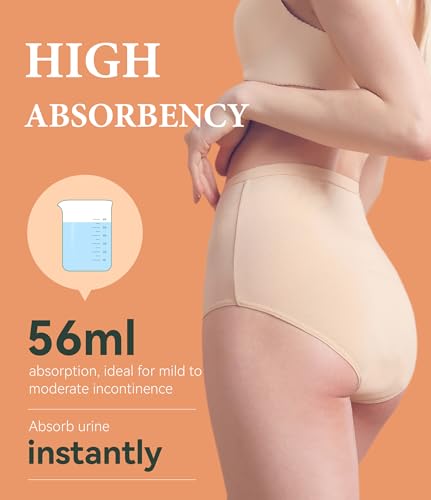 Image of Womens Washable Incontinence Underwear Bladder Leak Proof Odor Control Briefs 56 ml Absorbency Panties 3 Pack (3 Skin, M)