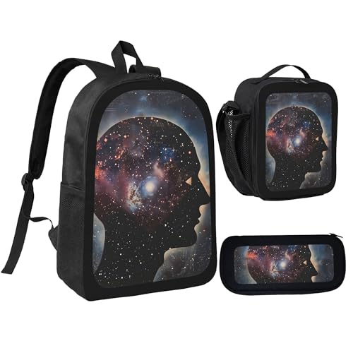 Galaxy Space Man 3 Pcs 17 Inches Backpack Set with Insulated Lunch Bag And Pencil Pouch Large Back Pack for Men Women Lunchbox Pencil Case Waterproof Backpacks Lunch Box 3 Piece Daypacks