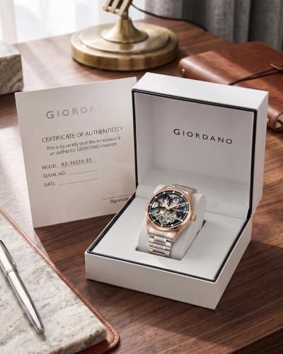 Image of Giordano Premier Fortezza Collection Automatic Watch for Men with Skeleton Round Dial, Luminous Hands and Markers, Stainless Steel Strap - GZ-50225