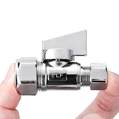 Minimprover 2 Pack Chrome Brass (1/2\" Nominal Comp) 5/8\" OD Comp x 3/8 Inch OD Compression Quarter Turn Water Straight Angle Stop Valve Shut Off - Thumbnail 2