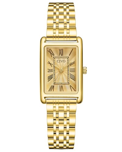 CIVO Ladies Watches for Women Gold: Analog Rectangle Face Waterproof Luxury Stainless Steel Senior Wrist Watch Fashion Elegant