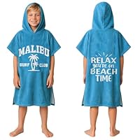 CalmyBEACH Badeponcho Kinder Poncho Handtuch - Mädchen Jungen Surf Frottee Bademantel Badetuch Baumwolle Strandponcho Surfponcho Kapuzenhandtuch 8-11 Jahre Malibu Blau