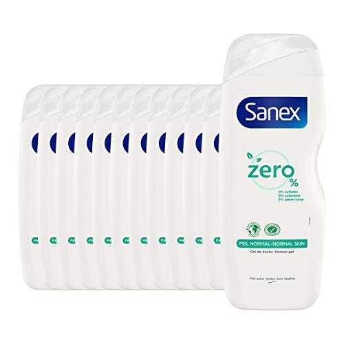 Sanex Zero%, Gel de Ducha o Baño para Pieles Normales, Pack 12 Uds x 600ml