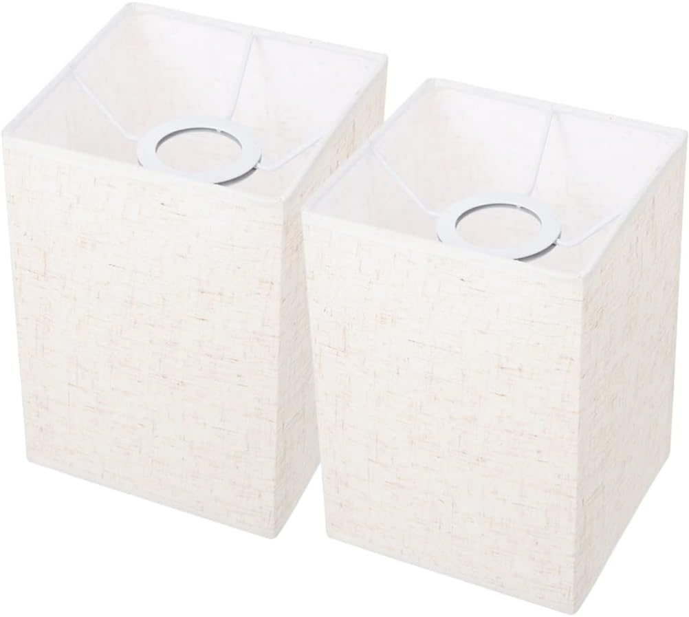 2pcs Linen Lampshade White Candlesticks Lamp Shades Sconces Square Cloth Lamp Shade Chandeliers Rustic Lamp Shade Sconce Lights Indoor Drum Lampshade Office Branches Accessories