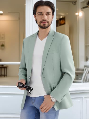 Image of MAGE MALE Men's One Button Suit Jacket Elegant Solid Color Blazers Slim Fit Lightweight Sport Coats Blazer